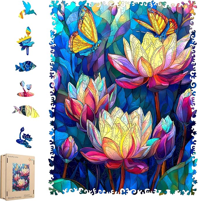 MEATRN Butterfly Lotus Wooden Puzzles for Adults 499 Pcs, 13.2x17.2 in, Fun Educational Wood Puzzle, Handmade Decorative Gift, Relaxing Wood Puzzle Game for Family & Friends