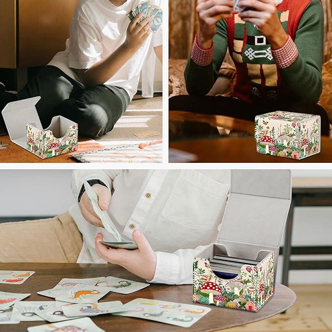 Card Game Storage Box TCG Deck Box MTG Card Box Organizer Trading Card Case Commander Deck Box TCG Card Storage Box Magnetic Closure Creative Pattern Up to 200 Cards, Snails Mushrooms Butterflies