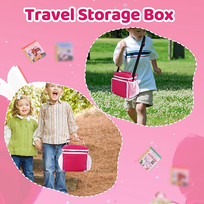 Portable Organizer Case Compatible with Little Tikes Story Dream Machine Starter Set, Oxford Cloth Toy Storage Bag with Shoulder Strap Handle Side Mesh Pockets Only Bag(Blue, Red & White)