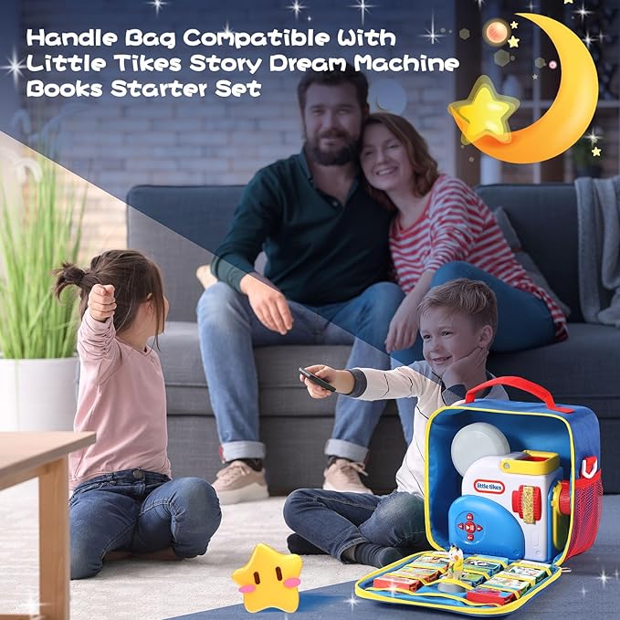 Handle Bag Carrying Case Compatible for Little Tikes Story Dream Machine Books Starter Set Storage Bag Accessories for Little Tikes Storybook Audio Play Collection Bag with Strap (Blue)