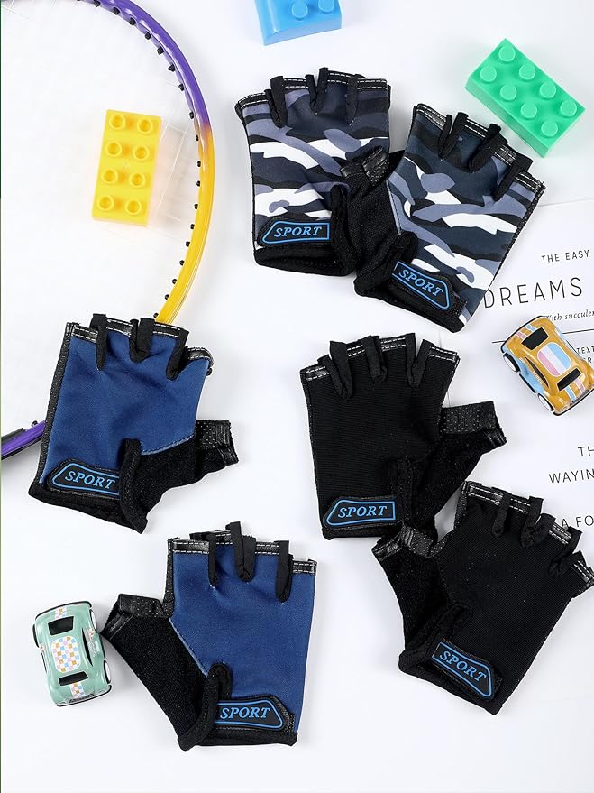 Boao 3 Pairs Kids Half Finger Bike Gloves Non-Slip Breathable Adjustable Birthday Gift for Boys Girls for Bike Workout