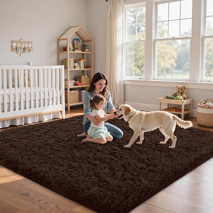 6x9 Area Rugs for Living Room:Ultra Soft Fluffy Shag Brown Rug,Large Fuzzy Plush Indoor Non Slip Carpet Washable Rugs for Bedroom Kids Nursery Office Dorm Modern Decor(Brown 6'x9')
