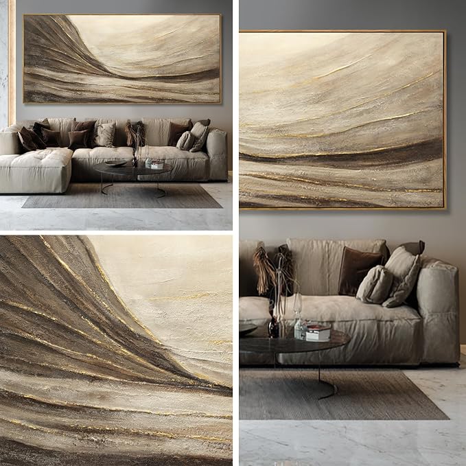 Extra Large Brown Gold Wave Canvas Wall Art for Living Room 32x70 Inch