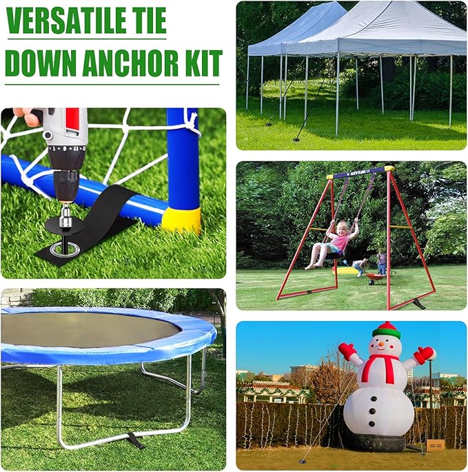 Eurmax USA 4 Pack Universal Ground Anchors High Wind, Heavy Duty Screw-in Trampoline Stakes with 4 Straps, Upgraded Commercial Anchor Kit for Outdoor Sheds, Swing Sets & Mobile Homes (Black)