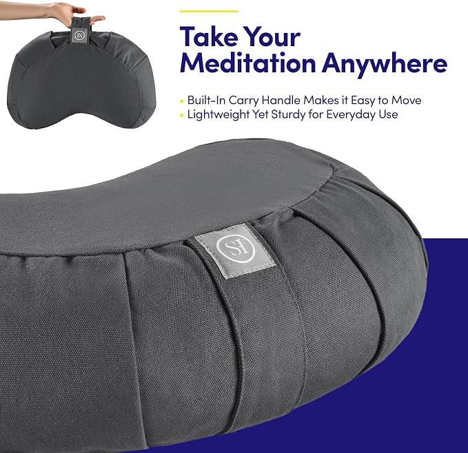 Meditation Cushion Bolster Pillow for Restorative Yoga โ Supportive Cushion for Meditation, Pilates, and Relaxation โ Filled with Buckwheat Hulls - Removable Cover