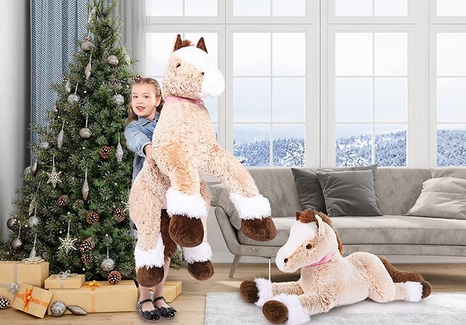 MaoGoLan Large Horse Stuffed Animal for Boy, Big Horse Plush Toy for Girl, Ridable Stuffy Pony for Kid, Stuffed Pony Plush Pillow for Baby Shower, Birthday Gifts or Party Favor, 47 inches, Brown