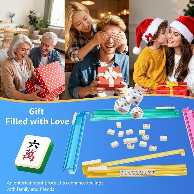 4 Colors Mahjong Racks with Pushers,All-in-One American Majiang Tile Racks,Mahjong Accessories Set of 4