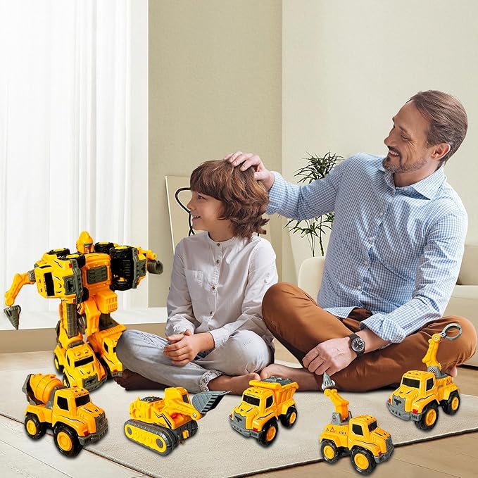 OTONOPI 5-In-1 Transforming Robot Toys - 5 Construction Trucks Transform into Huge Robot Alloy Deformation Combination Action Figures Set for Kids Toddler Boys Girl Age 3-12+