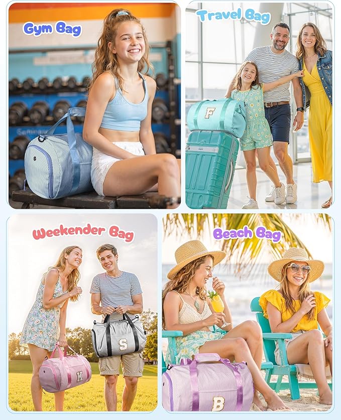 Trendy Stuff for Teen, Girls Travel Duffle Bag, Kids Initial Overnight Bags with Shoe Compartment, Personalized Weekend Bag with Cosmetic Pouch, Gift for 7 8 9 10 Year Old Girl (Letter S)