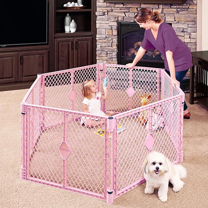 Toddleroo by North States - Superyard Baby Play Yard: Freestanding 6 Panel Baby Playpen - Indoor or Outdoor Use - Made in USA - Encloses Up to 18.5 Square Feet - 26 Inches Tall - Pink