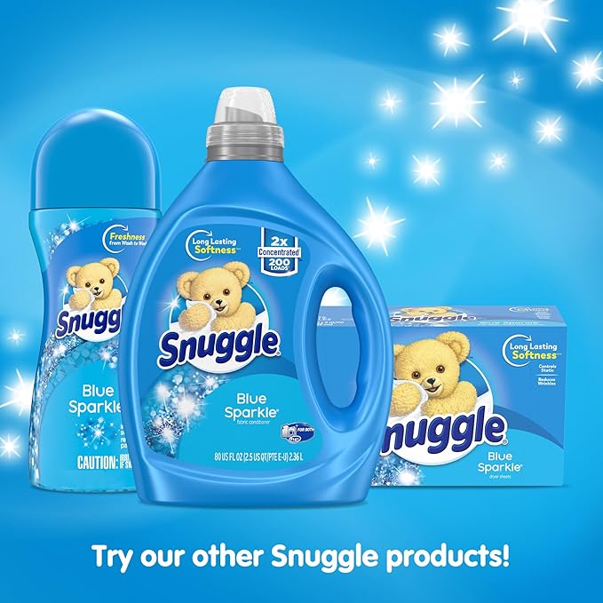 Snuggle Fabric Softener Liquid, Ultra Concentrated, 80 Oz, 200 Medium Loads, Blue Sparkle Fabric Conditioner, Long-Lasting Fresh Scent, Softens, Reduces Static & Fights Wrinkles, Helps Protect Color