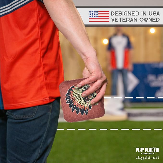 Play Platoon Competition Series Cornhole Bags Set of 8 Regulation Professional Weight Double Sided Slick and Stick with Rubber Sticky Dot Slow Side for Pro Corn Hole Bean Bag Toss Game-Designed in USA