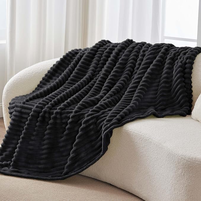 BEDELITE Ribbed Fleece Throw Blanket for Couch, Black, 50"x70" | Ultra-Soft Plush Fleece, Warm Yet Lightweight, Ribbed Texture, Home Decor, Machine Washable, Giftable, All-Season Use