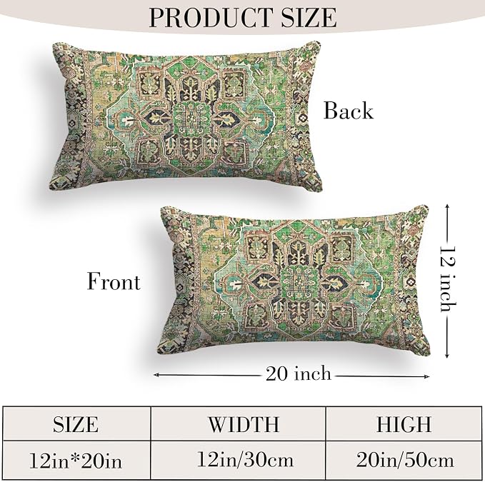 Boho Throw Pillow Covers 12x20 inch Set of 2,Boho Vintage Carpet Pattern Antique Ethnic Decor Double Sided Pattern Cushion Cover Soft Pillow Case Living Sofa Room Bed Square Pillow Cover