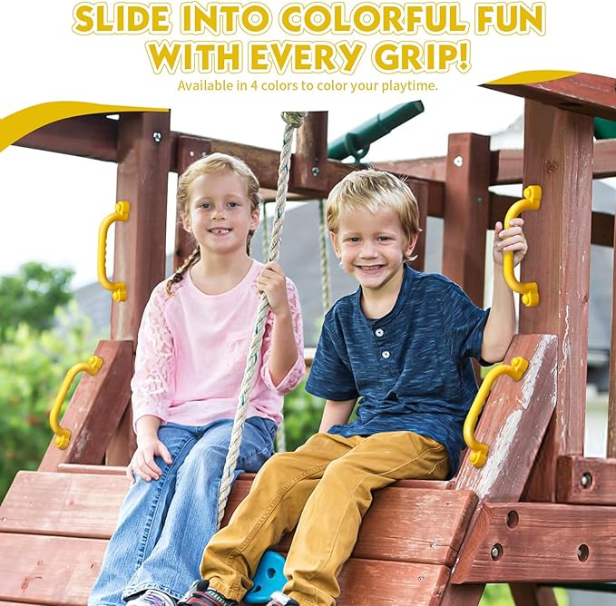 TOPNEW 4Pcs Kids Playground Safety Handles -Swing Set & Climbing Frame Hand Grips, Multi-Color Plastic Grab Bars for Outdoor Playhouse, Jungle Gym, Climbing Frame (Yellow)