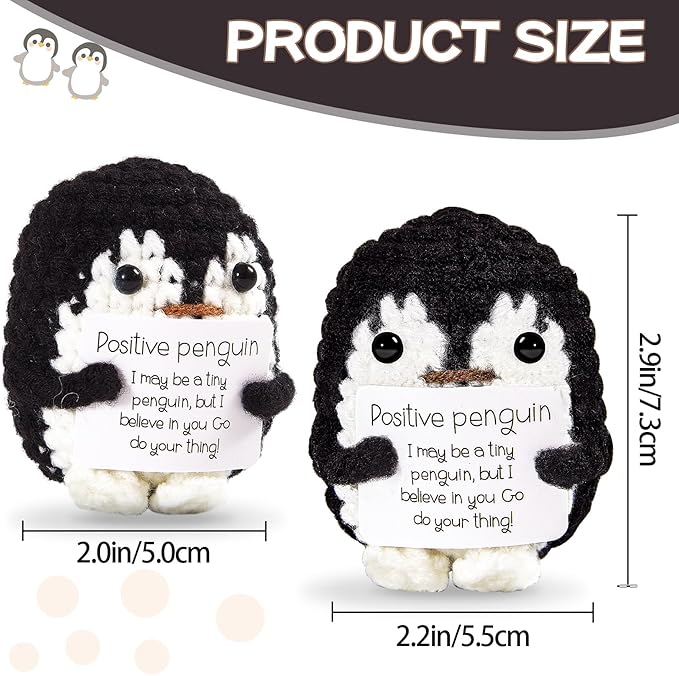 Hoedia Handmade Emotional Pickle Gift, Cucumber Crochet Doll Inspirational Gifts with Cards, Cute Knitted Funny Support Pickle Friend Birthday (Positive Penguin)