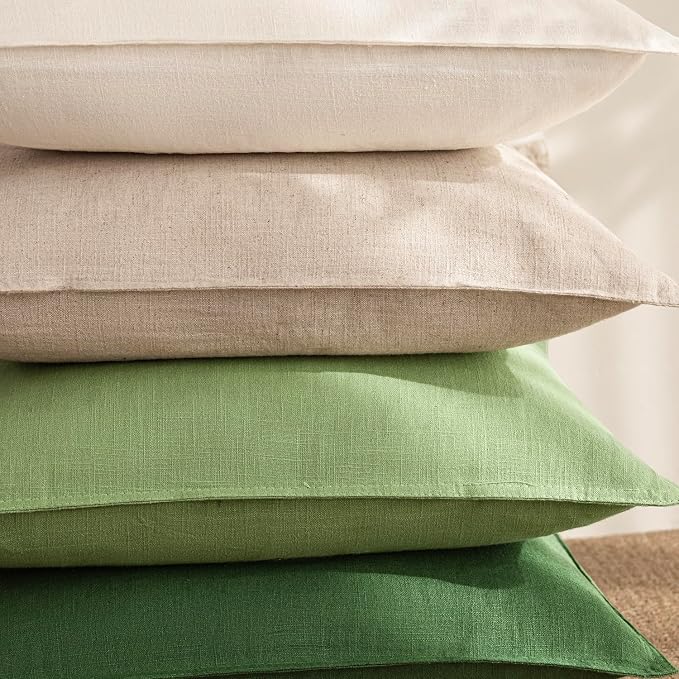 Foindtower Pack of 2, Decorative Linen Solid Throw Pillow Covers Soft Accent Euro Cushion Case Boho Farmhouse Pillowcase for Chair Couch Sofa Bedroom Living Room Home Decor 18 x 18 Inch Lime Green