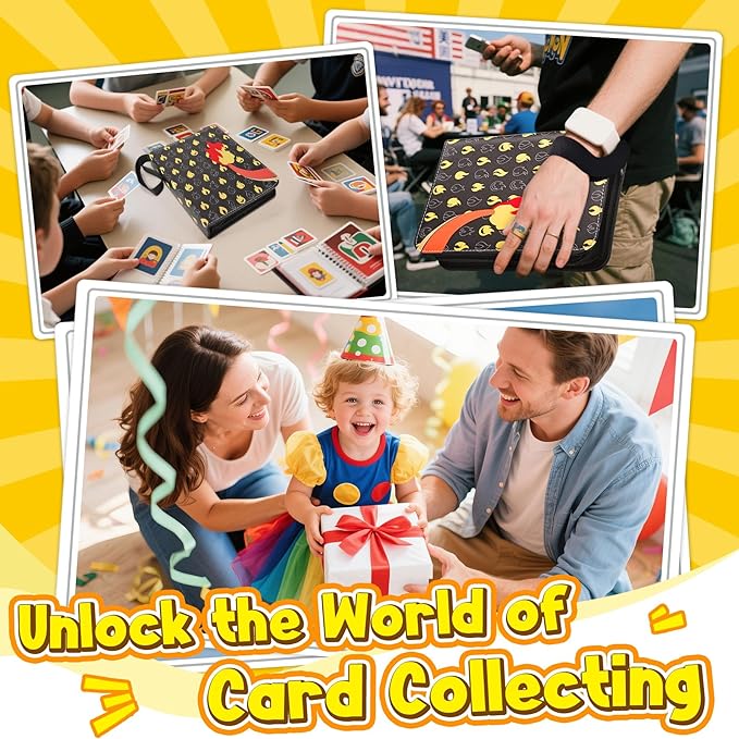 Card Binder – 4 Pocket Zipper Collection Album, Premium PU Holder, Double-Sided Display for 400 Cards, Includes 5 Hard Plastic Sleeves for Game Cards, Sports Cards(Fire)