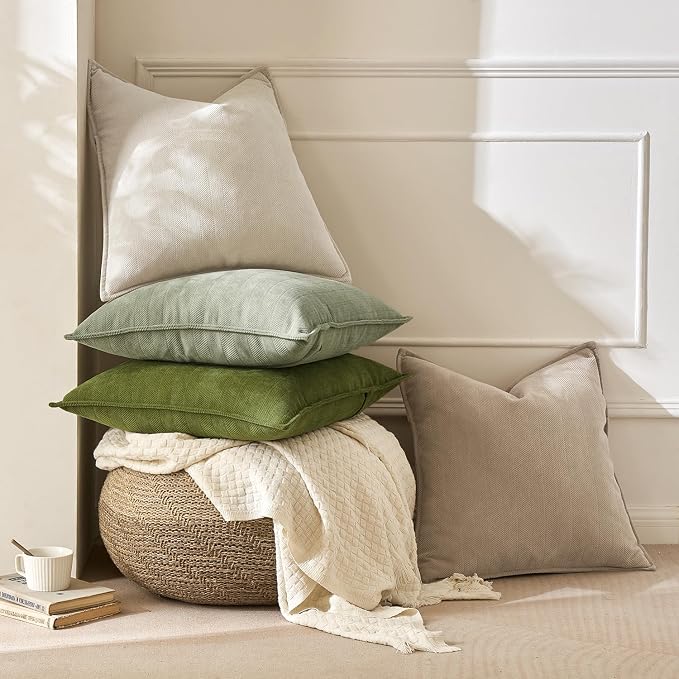 MIULEE Pack of 2 Cream Beige Decorative Chenille Pillow Covers 18x18 Inch | Soft Couch Throw Pillows,Farmhouse Cushion Covers with Elegant Design for Sofa,Bedroom,Living Room,Spring Home Decor