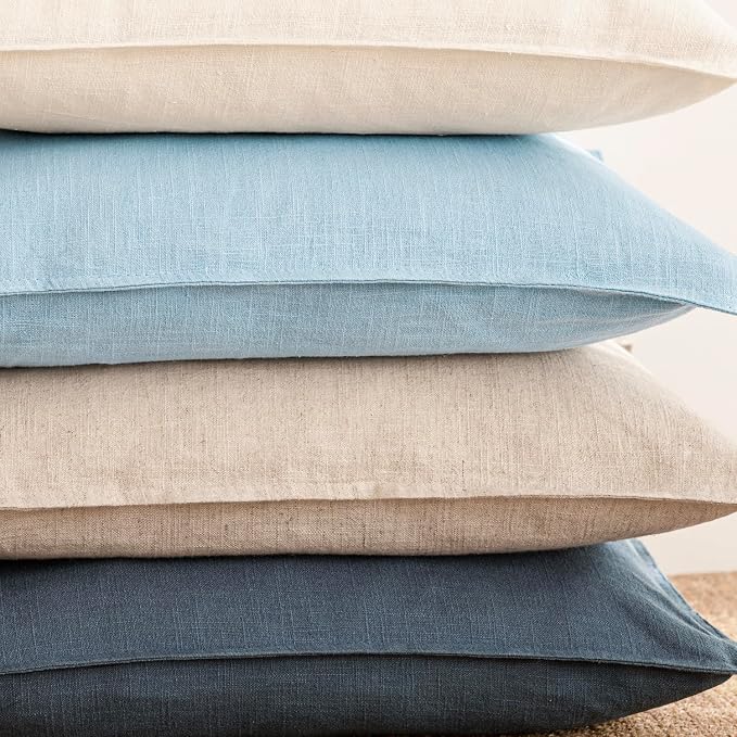 Foindtower Pack of 2, Decorative Linen Solid Throw Pillow Covers Accent Lumbar Cushion Case Boho Farmhouse Pillowcase for Chair Couch Sofa Bedroom Living Room Home Decor 12 x 20 Inch Light Blue
