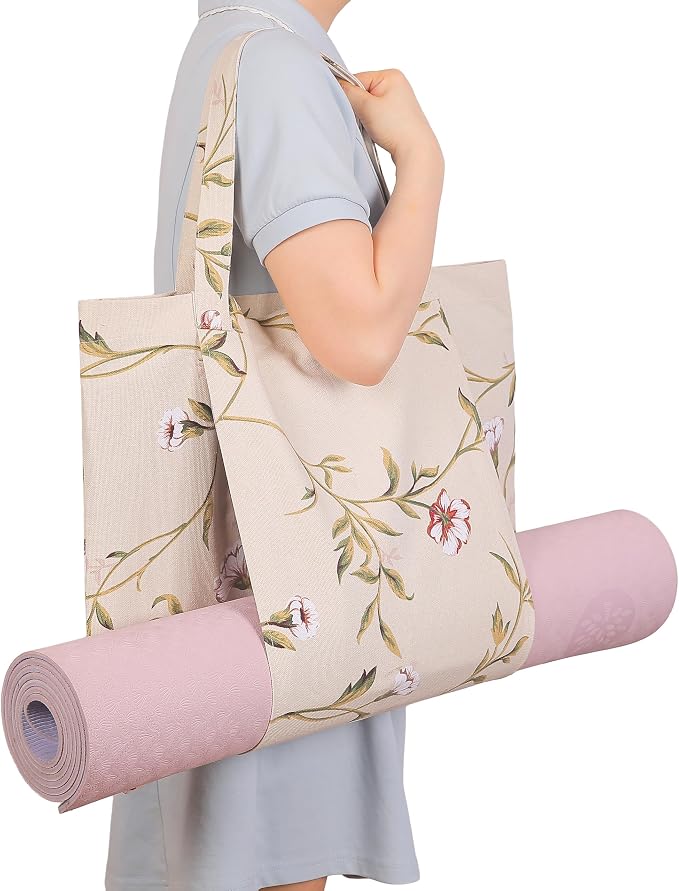 Yoga Mats bag for Women, Canvas Bags for Yoga Mat & Blocks Women, Floral Gym Valentine's Day Gifts for Yoga Lover