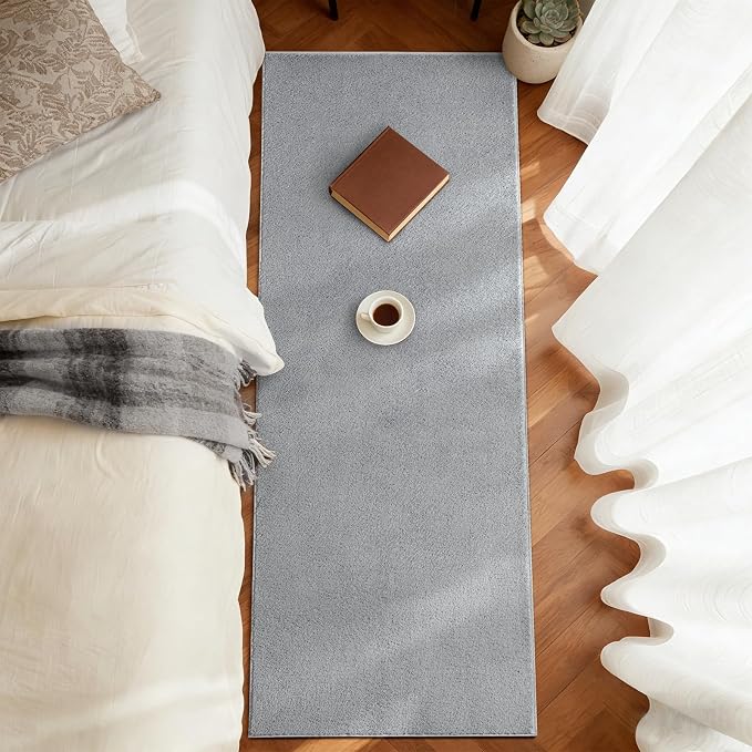 FinRèc 2x8 Washable Runner Rugs for Kitchen Hallway Bedroom, Low Pile Thin Rug Solid Color, Non-Slip Carpet Indoor for Home Decor (Pure Light Grey)