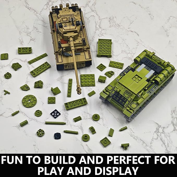 WW2 Tank Building Blocks Set โ German Tiger and Soviet T-34 Army Tank Military Model Kits, Toy Gifts for Boys and Men Collectors