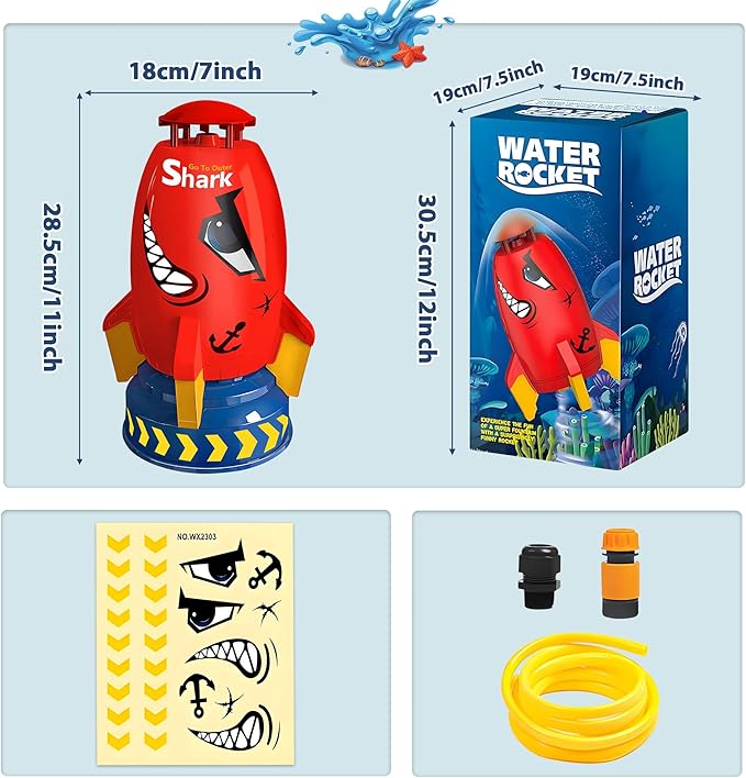 Outdoor Water Toys Rocket Sprinkler for Kids, Backyard Summer Splash Game for Toddlers Boys Girls, 360° Spin Water Launcher with Hose Connection, Birthday Gift for Age 3+