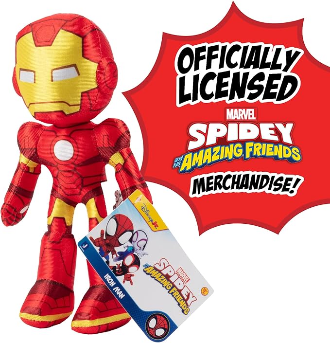 Marvel Spidey and His Amazing Friends 8" Iron Man Plush - Spider-Man Stuffed Animal Toy Figure - Officially Licensed - Spider-Verse Easter Basket Stuffer Gift for Kids, Boys, Girls