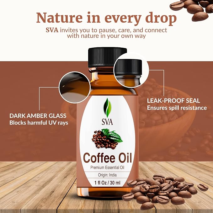 SVA Coffee Essential Oil 1 Fl Oz – for Diffuser, Skin & Hair Care – Ideal for Massage & DIY Blends – with Dropper