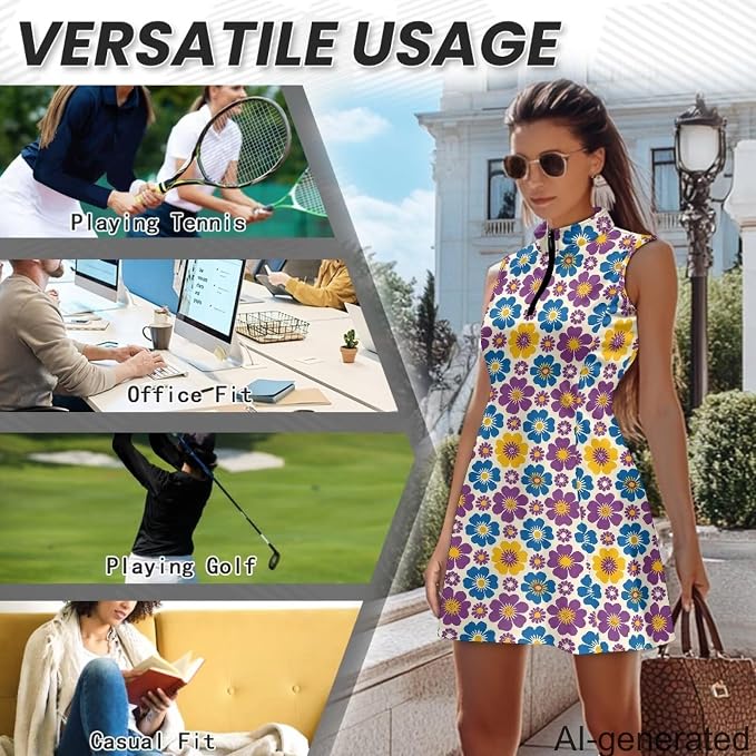 Golf Dress Tennis Dresses for Women with Built in Shorts and Pockets Sleeveless Athletic Dress Workout Dress