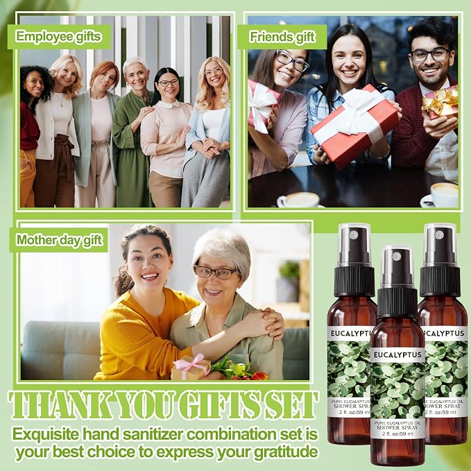 Frienda 6 Pack Eucalyptus Shower Spray with Essential Oils Portable Travel Mist Spray for Spa and Sauna Steam Room Aromatherapy for Women Teacher Staff Employee Thank You Gift 2oz (Eucalyptus)