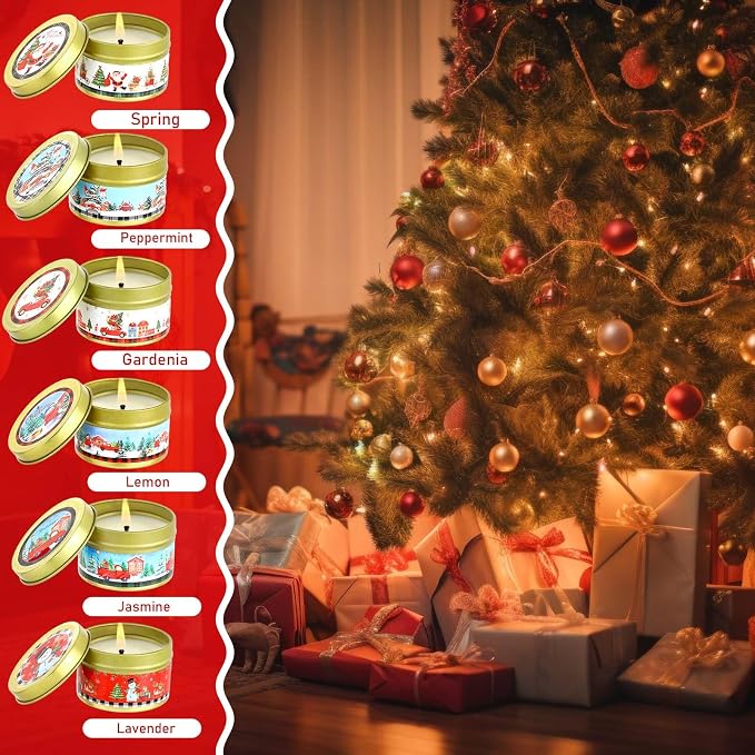 MTLEE 24 Pcs Christmas Scented Candles Set Vintage Christmas Candles with Festive Fragrance for Xmas Holiday Party Rustic Home Decor Stocking Stuffer Gifts for Women Men Coworkers Friend(Santa)