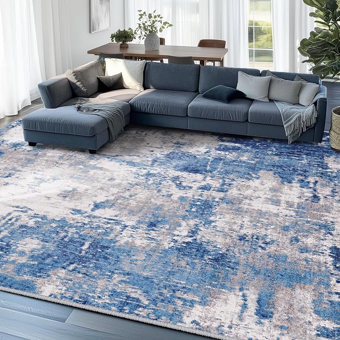 RELEANY Washable 5'x8' Abstract Area Rug for Living Room Blue Gray | carpet for bedroom, kitchen, office, hallway and entryway, printed pattern, non-slip, soft, stain-resistant, easy to clean