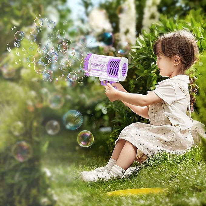 Bubble Gun, Bazooka Bubble Machine Gun, Bubble Blaster Gun with Bubble Solution, 69 Holes Bubble Bazooka Gun Outdoor Summer Toy Party Favors for Kids Purple Halloween Bubble Maker Blowers