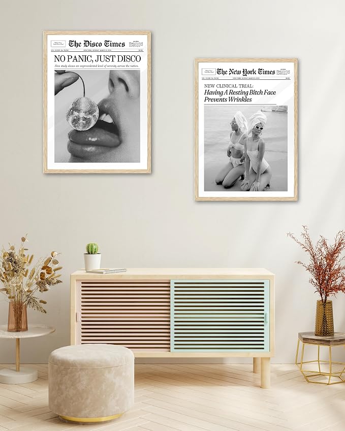 iHery 12x16in No Panic Just Disco Unframed Newspaper Wall Art | Unframed Canvas Poster Print, Retro Disco Ball Decor for Bedroom 1Pack