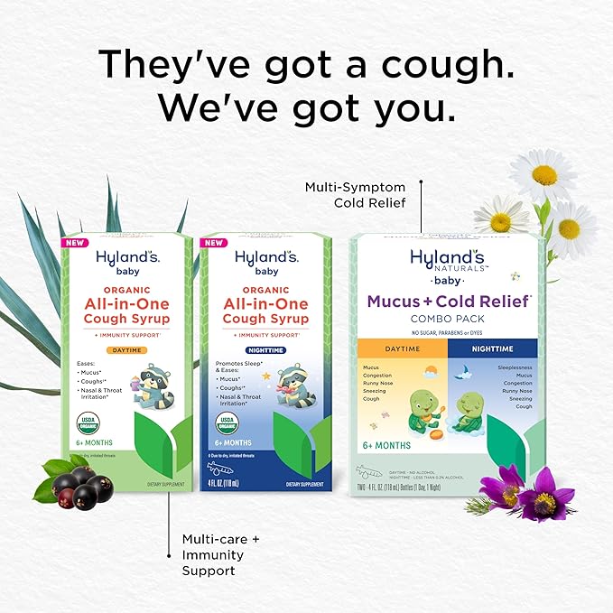 Hyland's Baby Organic All in One Daytime Cough Syrup + Immune Support with Elderberry, Vitamin C & Zinc, 4 Fl Oz