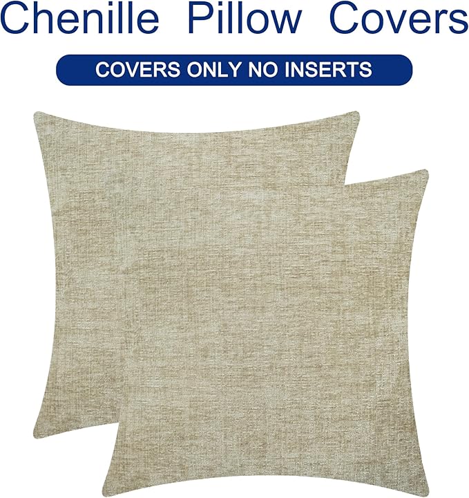 CaliTime Decorative Couch Throw Pillow Covers 26 X 26 Inches Light Taupe | Pack of 2, Cozy Chenille Cushion Cases for Sofa Bed Living Room Farmhouse Home