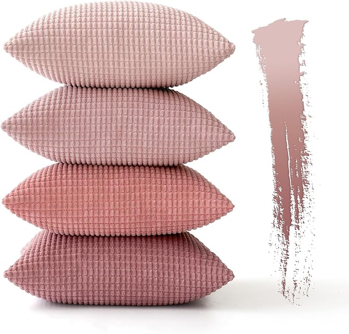 MIULEE Decorative Pillow Covers 20x20 Inch Set of 4 Aesthetic Pink | Romantic Sweet Cute Throw Pillows, Coquette Home Decor, Soft Corduroy Couch Pillowcases, Sofa Living Room Bed