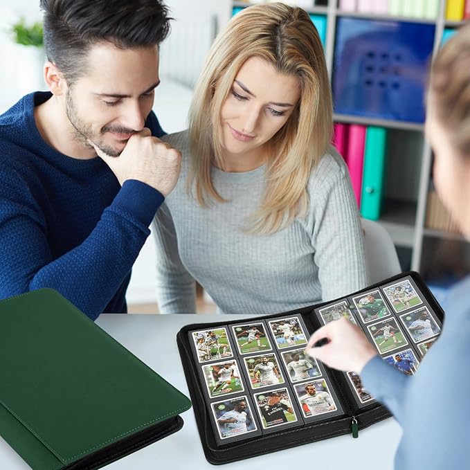 Trading Card Binder 9 Pocket, GERMUN PU Cover Card Binder for 360 Cards, Premium Trading Card Holder Folders, Double Sided Pocket Card Album for MTG, TCG (DARKGREEN)