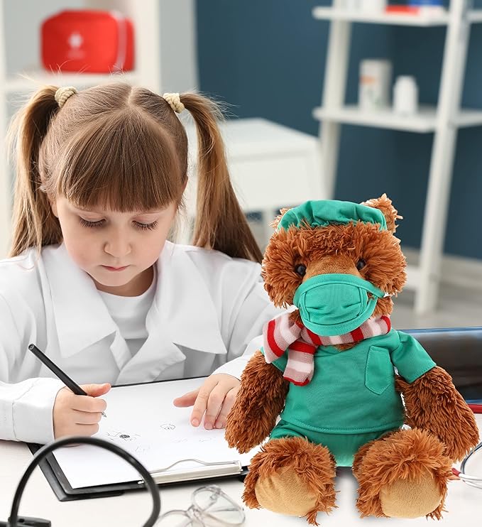DolliBu Doctor Dress Up Set For Teddy Bear Plush Toy - Surgeon Scrubs Outfit For Stuffed Animals, Doctor Cap, Shirt, Pants, & Mask For Teddy Bear Costume - Large