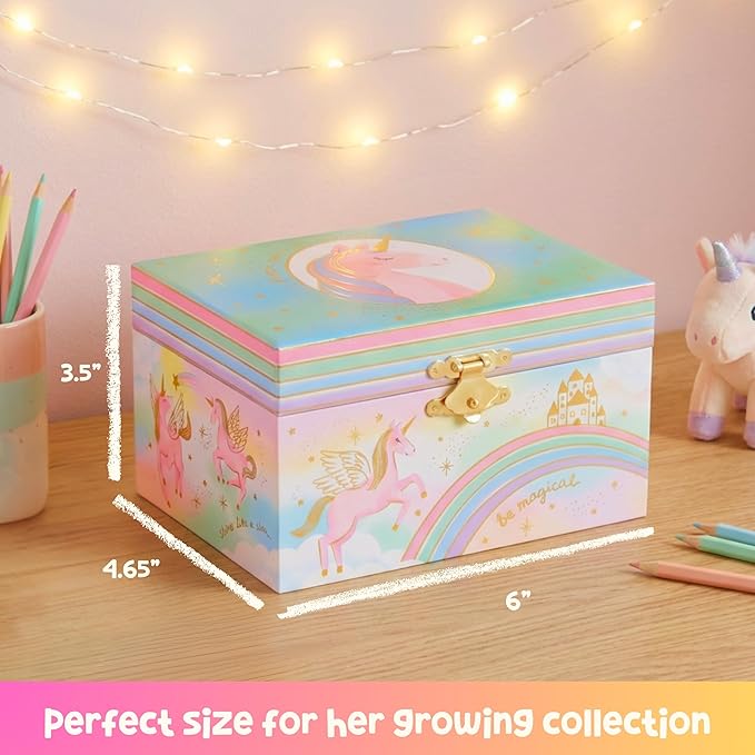 Giggle & Honey Musical Jewelry Box for Girls - Kids Jewelry Box, Unicorn Toys for Girls 4-6, Unicorn Gifts, 6 x 4.7 x 3.5 in