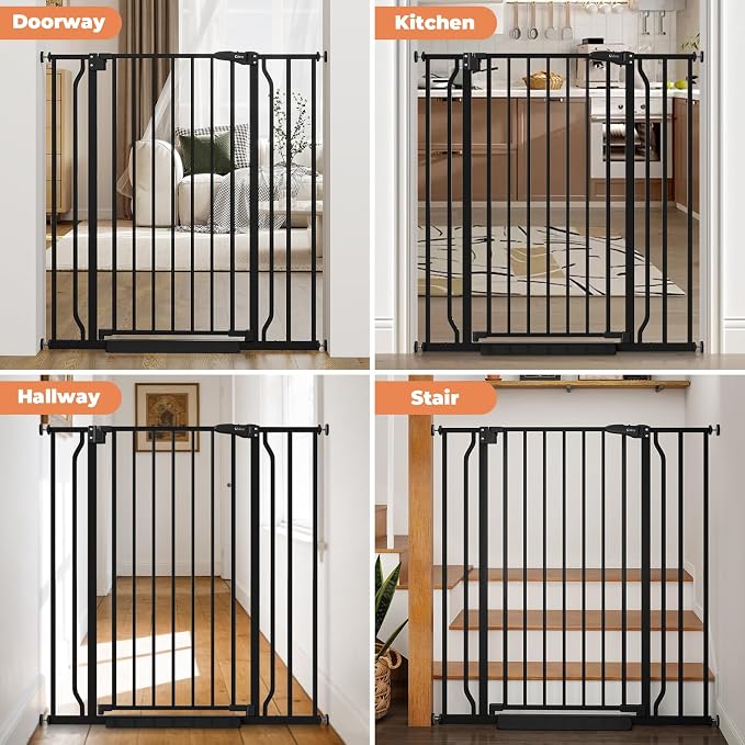 40" Extra Tall Baby Gate for Stairs, Auto Close Stroller Friendly Dog Gate Indoor for Doorways, Pressure Mounted 29"-40" Wide Baby Gate, Easy Walk Through Gate for Children & Pets, Black