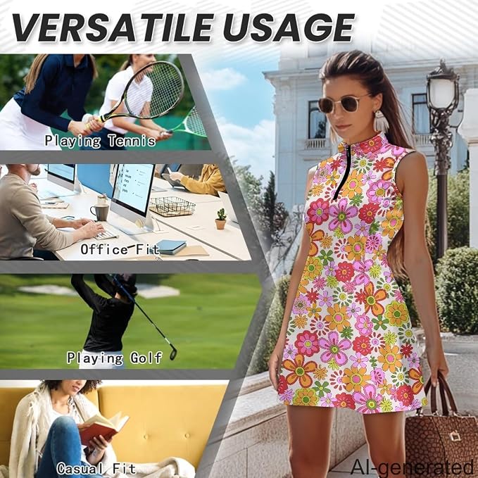 Golf Dress Tennis Dresses for Women with Built in Shorts and Pockets Sleeveless Athletic Dress Workout Dress