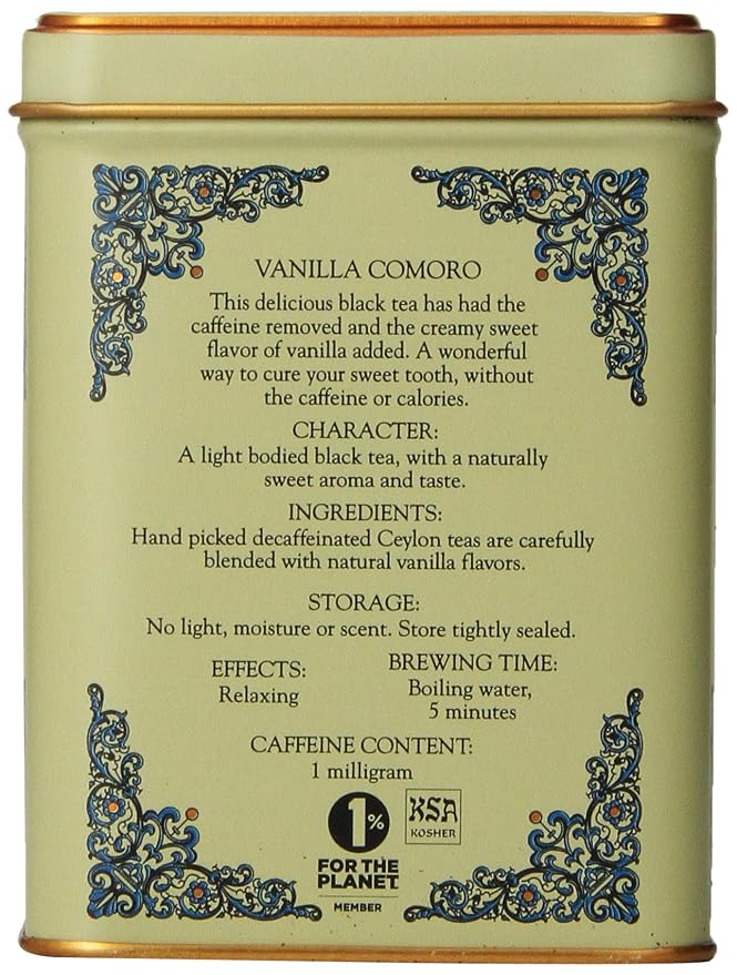 Harney & Sons Tea Decaffeinated, Great Present Idea, Vanilla Comoro, 1.4 oz Tin (20 Sachets) (Pack of 2)