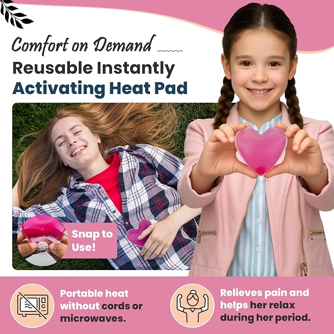First Period Kit for Girls 9-12 | Puberty Kit for Tween Girls | Period Starter Kit with Pads, Wipes, Heating Pad, E-Book & More | First Period Gift Set for Daughter | 48 Pcs