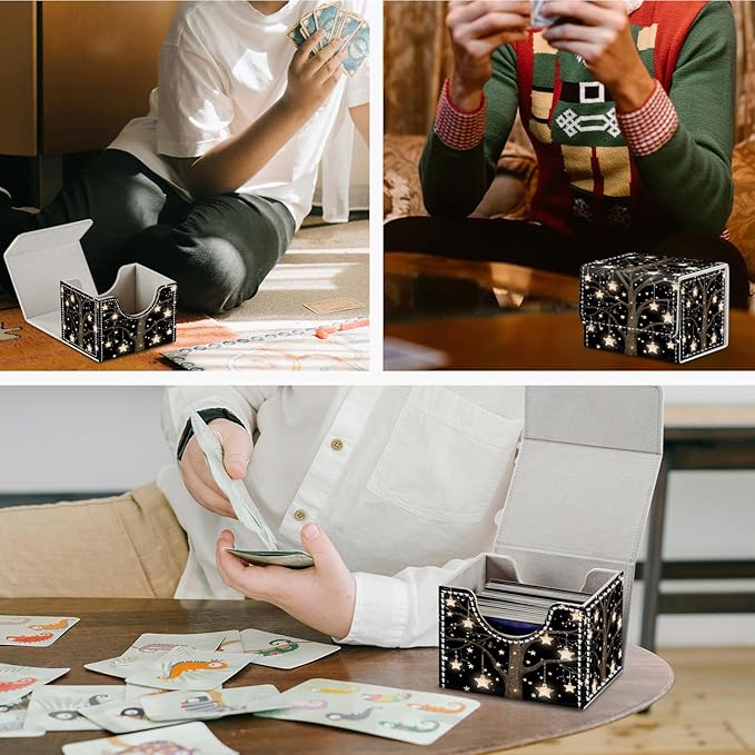 DEGDFSGR for TCG MTG Card Game Storage Box Organizer Trading Card Case Commander Deck Box Magnetic Closure Creative Pattern Up to 200 Cards, Golden Stars In The Branches