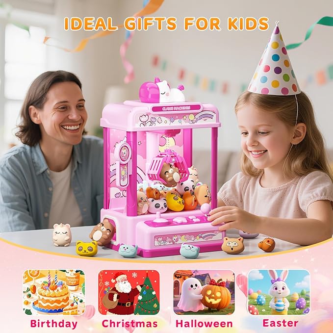 Skirfy Claws Machines for Kids Age 6+, Mini Vending Machines Girls Unicorns Toys with Sound & 20 Mini Plush Toys,Arcades Game Indoor Toy for Home Party Birthday