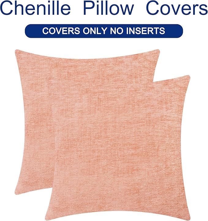 CaliTime Decorative Couch Throw Pillow Covers 16 X 16 Inches Dusty Pink | Pack of 2, Cozy Chenille Cushion Cases for Sofa Bed Living Room Farmhouse Home
