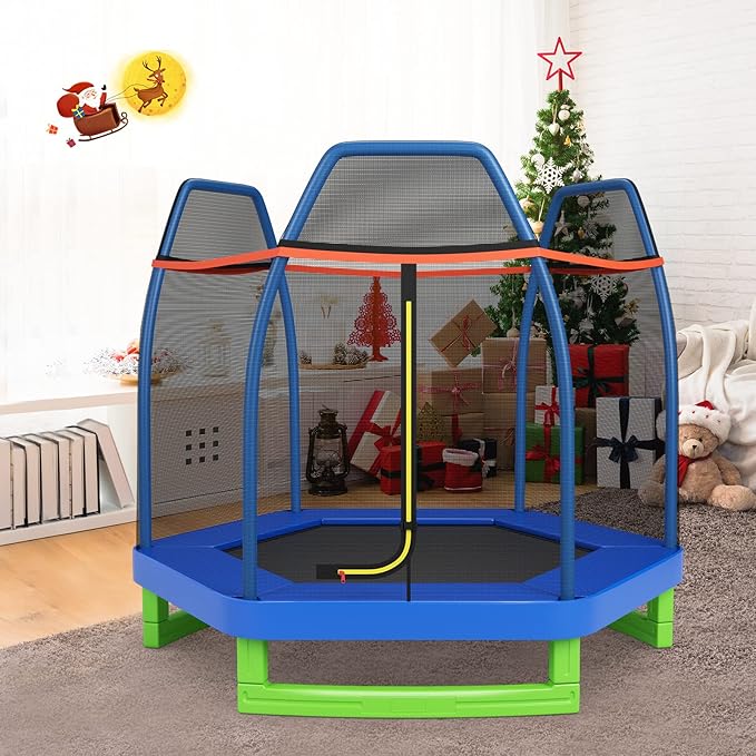 Giantex 7 Ft Trampoline for Kids, Heavy Duty Steel Frame Small Mini Toddler Trampoline, Great Gifts for Boys Girls, Outdoor Indoor Kids Trampoline with Net, for Age 3-8
